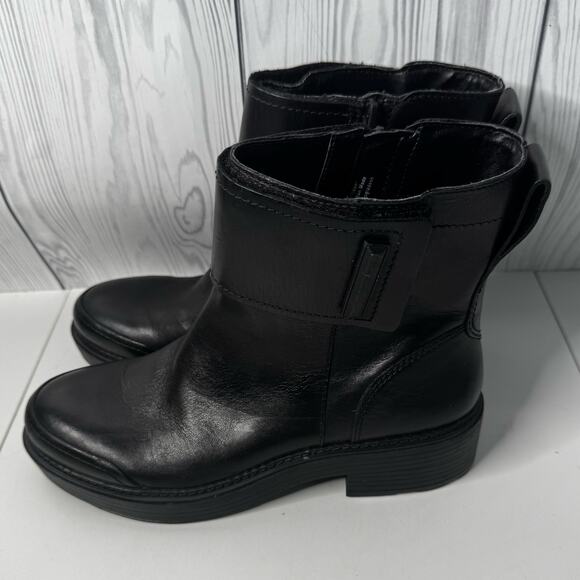 Franco Sarto Boots Womens 8 M Karrie Ankle Bootie Black Leather Block Heels - Picture 2 of 6